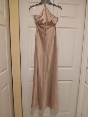 Boohoo Champagne Halter Maxi Dress